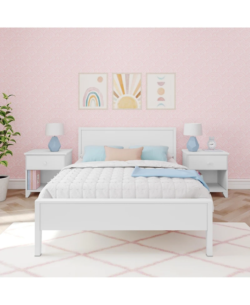 Max and Lily Full Bed Frame with Headboard, Solid Wood Platform for Kids, Pecan