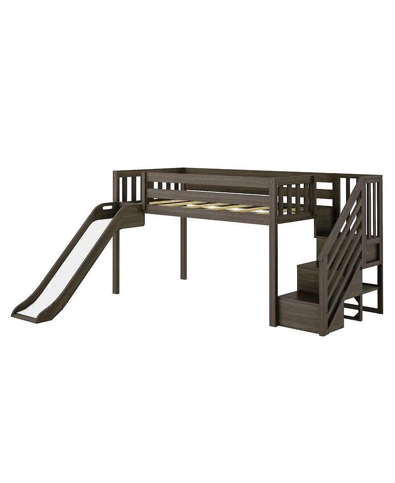 Max & Lily Low Loft With Stairs, Easy Slide and Firetruck Curtain