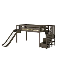 Max & Lily Low Loft With Stairs, Easy Slide and Firetruck Curtain