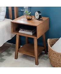 Max and Lily Mid-Century Modern Cubby Nightstand, Pecan