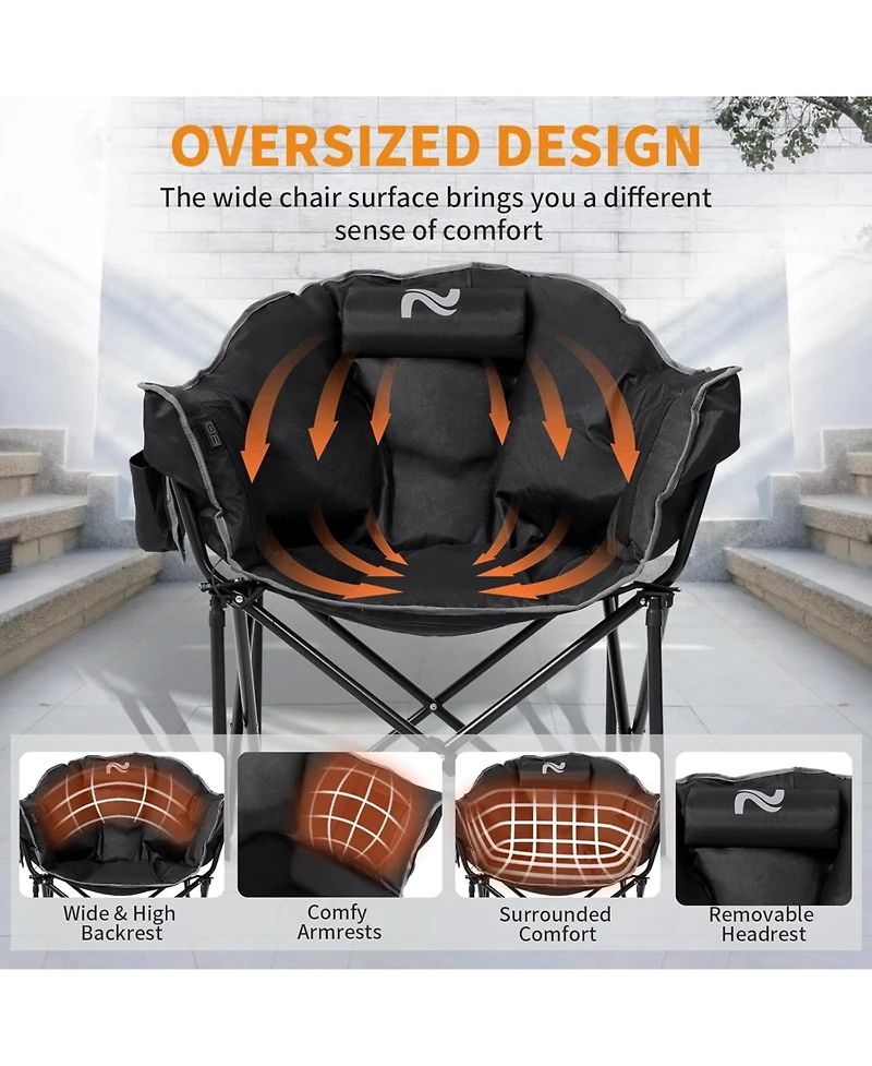 Aboron Oversized Heated Camping Chair - Portable Folding Moon Saucer with 3 Heat Levels for Outdoor Patio and Lounge