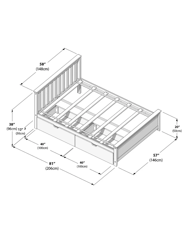 Max and Lily Full Bed Frame with Storage Drawers, Solid Wood Platform for Kids