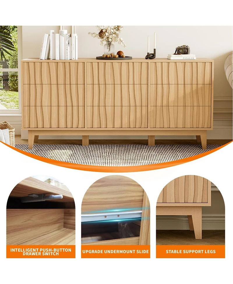 gaomon 9 Drawer Fluted Dresser, Modern Wooden Storage Cabinet and Tv Stand for Bedroom Living Room Entryway