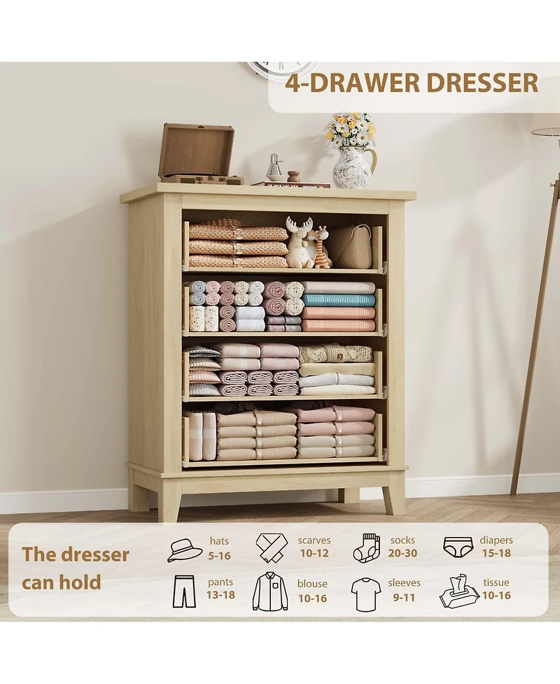 gaomon 4 Drawer Dresser for Bedroom, 34.8" Tall Freestanding Wooden Chest