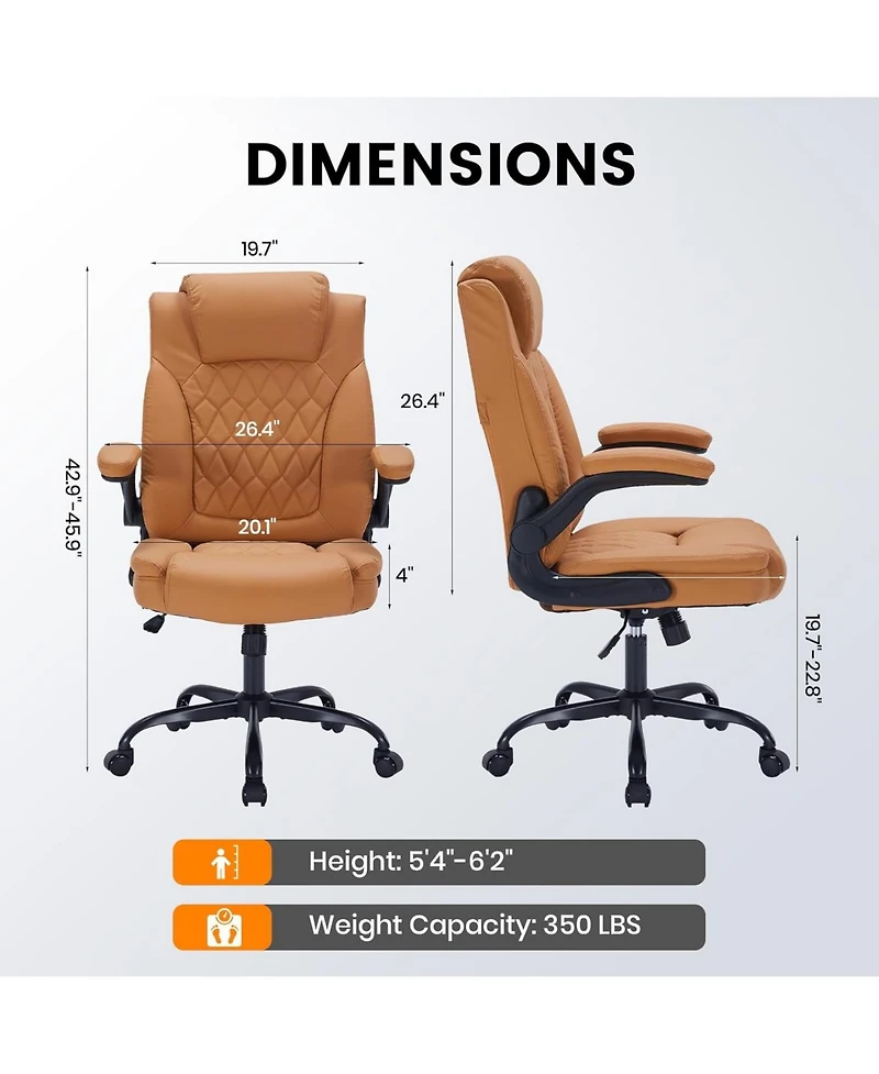 gaomon Ergonomic Executive Office Chair, Heavy Duty 350 Lbs Weight Capacity, Pu Leather with Lumbar Support and Turn-Up Arms, for Home Office