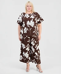 Anne Klein Plus Printed Flutter-Sleeve Top