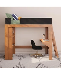 Max & Lily Mid-Century Modern Twin Loft Bed with Desk and Bookshelf