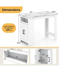 Gymax Long Counter Height Table Bar Table Faux Marble Pub Table Cabinet