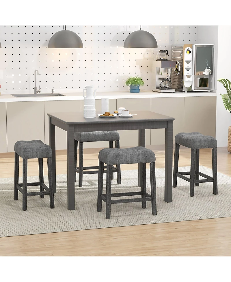 Gymax 24'' Saddle Bar Stools Set of 4 w/ Footrest Rubber Wood Frame for Kitchen Island