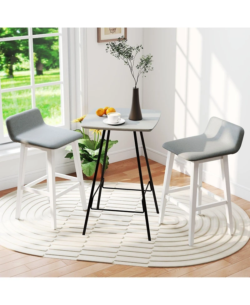 Slickblue Set of 2 High Top Counter Chairs with Low Back Support, Padded Seat and Rubber Wood Frame