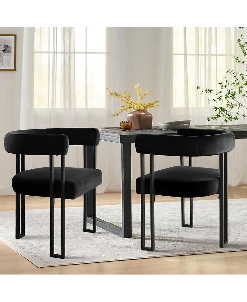 Maison Boucle Velvet Dining Chairs Set of 2, Modern Armchairs, Metal Legs