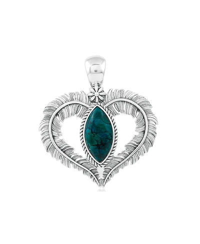 American West Jewelry Sterling Silver Chrysocolla Feather Heart Pendant Enhancer