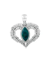 American West Jewelry Sterling Silver Chrysocolla Feather Heart Pendant Enhancer