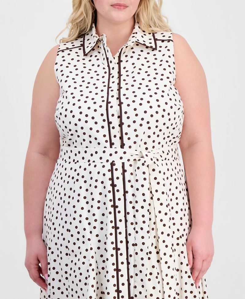 Anne Klein Plus Godet Sleeveless Midi Shirt Dress