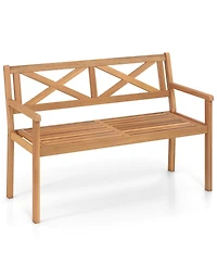 Gymax Outdoor Loveseat Bench 2-Person Patio Acacia Wood Garden Chair w/ Armrests