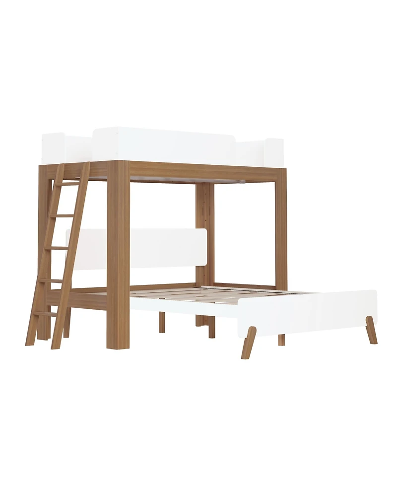 Max & Lily Mid-Century Modern L-Shaped Twin Over Queen Bunk Bed With Ladder on End