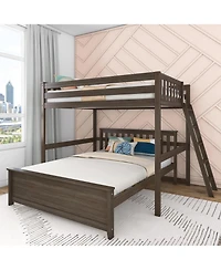 Max & Lily Bunk Bed, L Shaped Full-Over-Queen Bed Frame for Kids with Ladder on End, Solid Wood Kids, No Box Spring Needed