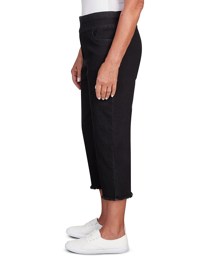 Alfred Dunner Women's Classic Super Stretch Denim Fringe Capri Pants
