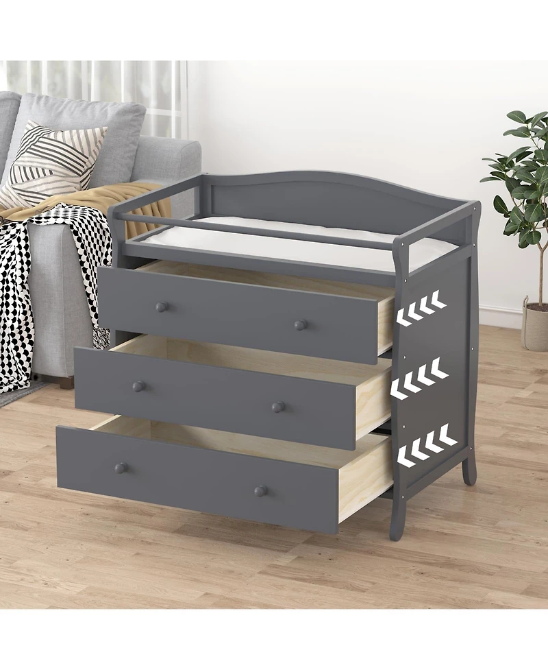 gaomon Wooden Diaper Changing Table, Baby Changing Station Infant Nursing Table with 3 Drawers for Bedroom, Nursery