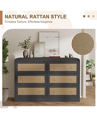 gaomon 6 Drawer Rattan Dresser with Rounded Corners, 46" Wide Modern Wooden Storage Cabinet for Bedroom Living Room