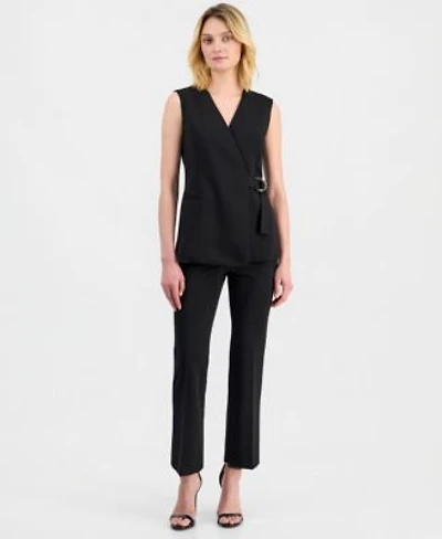 Anne Klein Womens Sleeveless D Ring Wrap Blazer Pull On Kick Flare Pants
