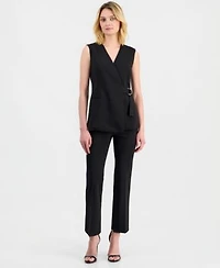 Anne Klein Womens Sleeveless D Ring Wrap Blazer Pull On Kick Flare Pants