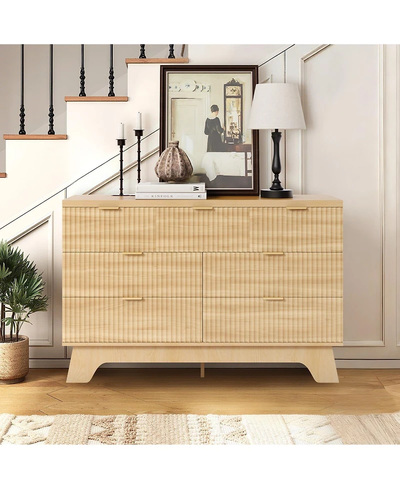 gaomon 47" Mid-Century Fluted 7 Drawer Dresser with Gold Handles, Wood Storage Chest