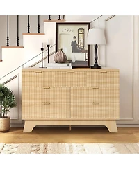 gaomon 47" Mid-Century Fluted 7 Drawer Dresser with Gold Handles, Wood Storage Chest