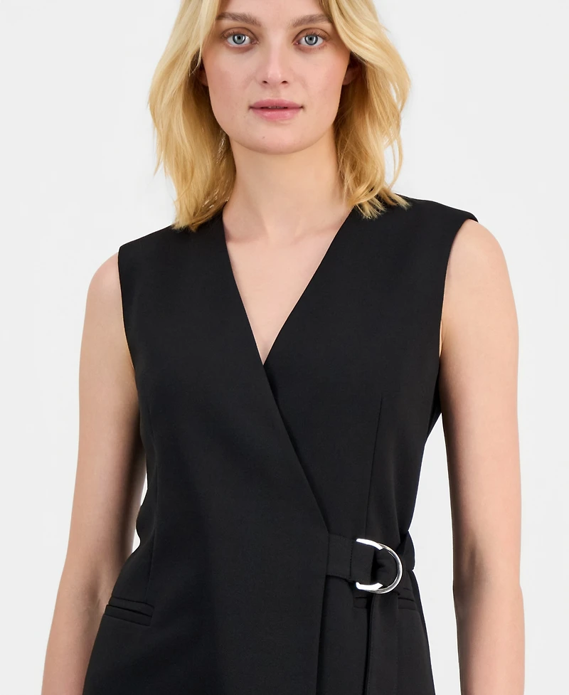 Anne Klein Women's Sleeveless D-Ring Wrap Blazer