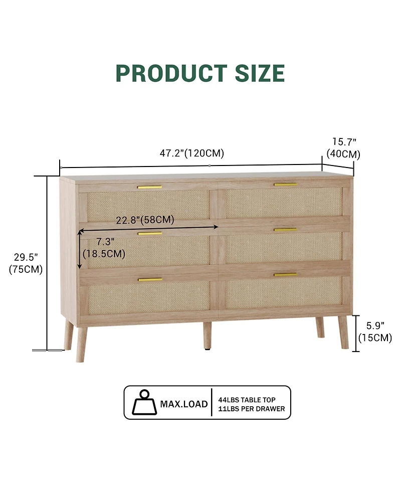 gaomon Drawer Dresser for Bedroom, Rattan Dresser with Metal Handles