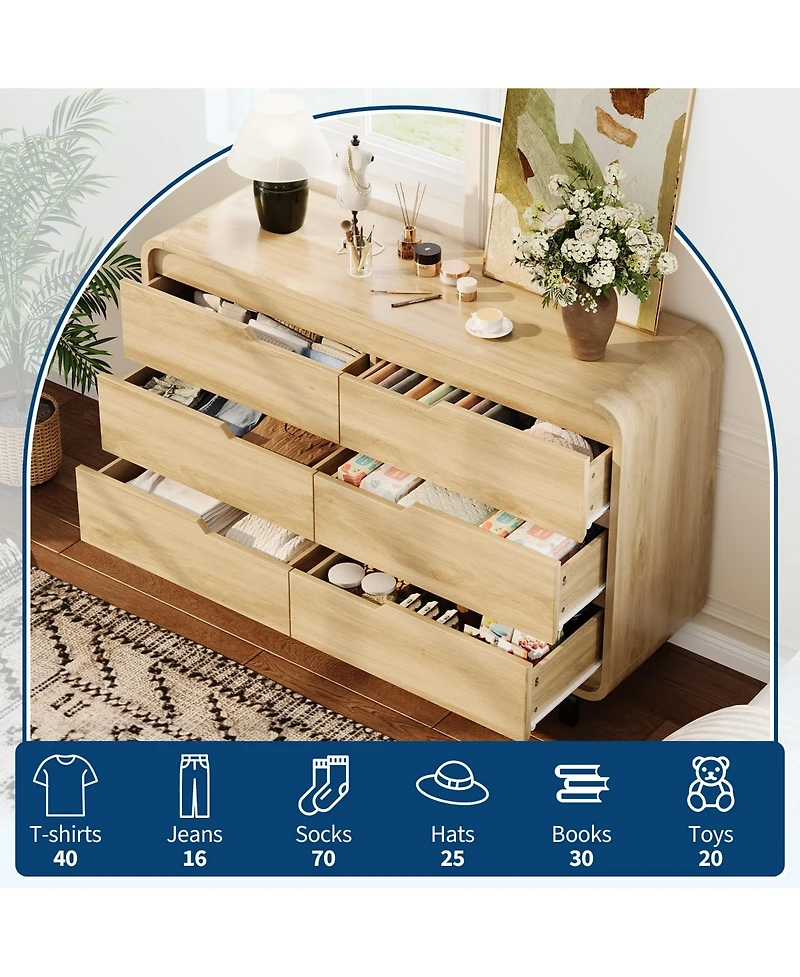 gaomon 47" Wide 6 Drawer Wood Dresser with Handleless and Detachable Legs, Modern Storage Chest