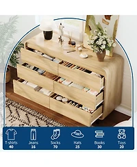 gaomon 47" Wide 6 Drawer Wood Dresser with Handleless and Detachable Legs, Modern Storage Chest