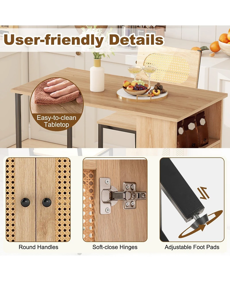 Slickblue 3 Piece Bar Table Set with Chairs, Storage Shelves and Footrests