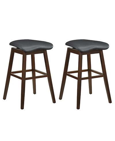 Slickblue Set of 2 Swivel Bar Stools with Contoured Padded Seat and Built in Footrest-Brown