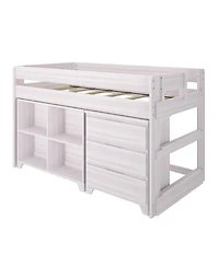 Max & Lily Modern Farmhouse Low Loft Bed, Twin Bed Frame for Kids with 3-Drawer Dresser and 4-Shelf Bookcase