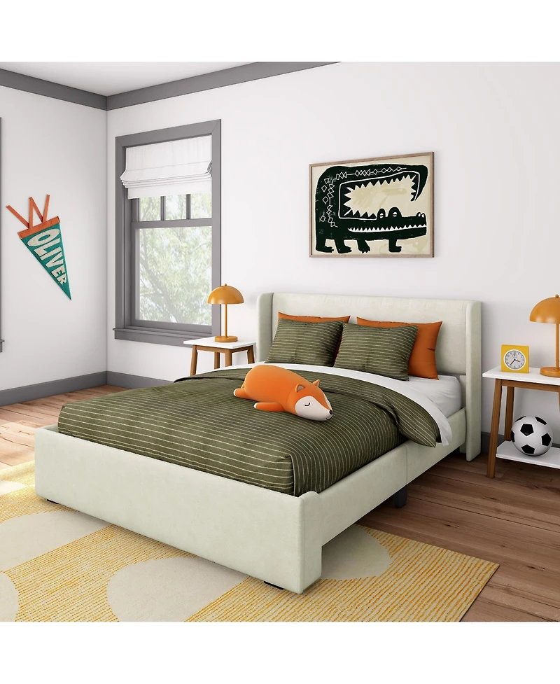 Max & Lily Upholstered Bed with Rectangular Headboard Drawer Side Storage