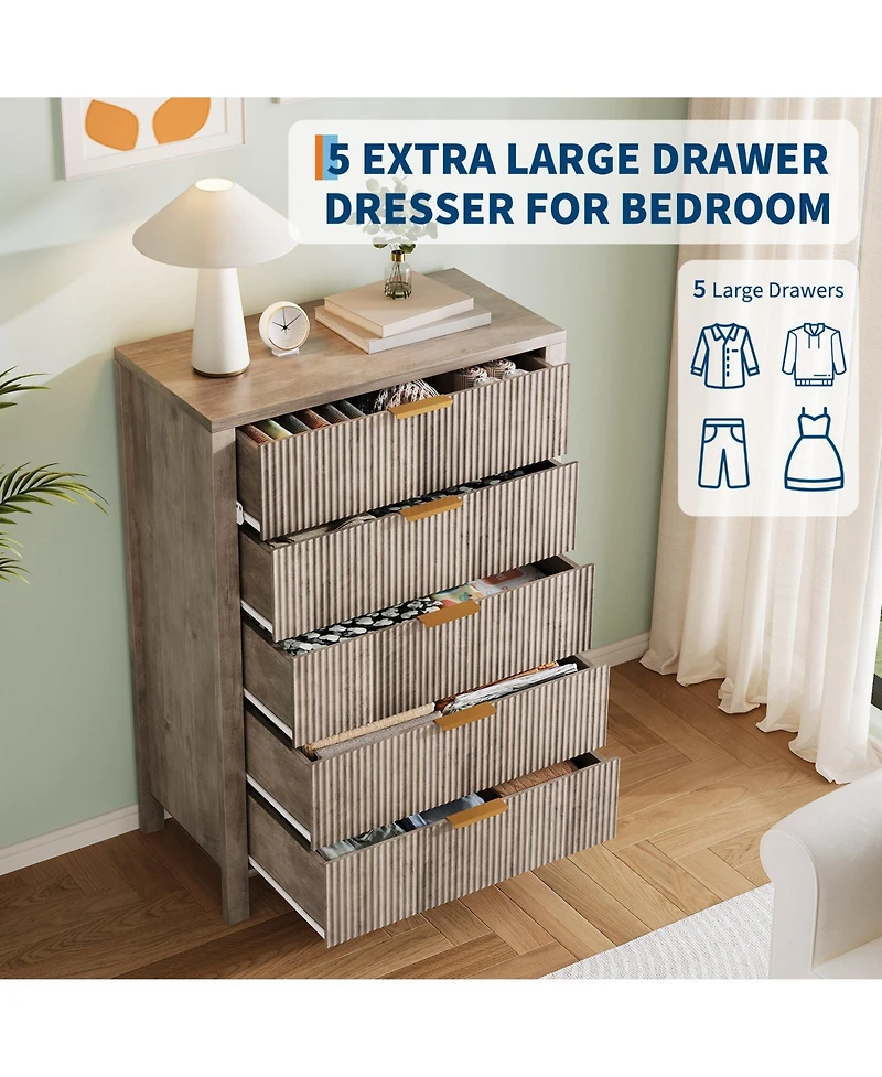 gaomon 5-Drawer Dresser for Bedroom, 45" Tall Narrow Modern Chest of Drawers, Wooden Storage Cabinet or Nightstand