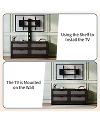 gaomon Rattan TV Stand with Mount for Tvs up to 70", Farmhouse Media Console 4 Drawers and Adjustable Bracket