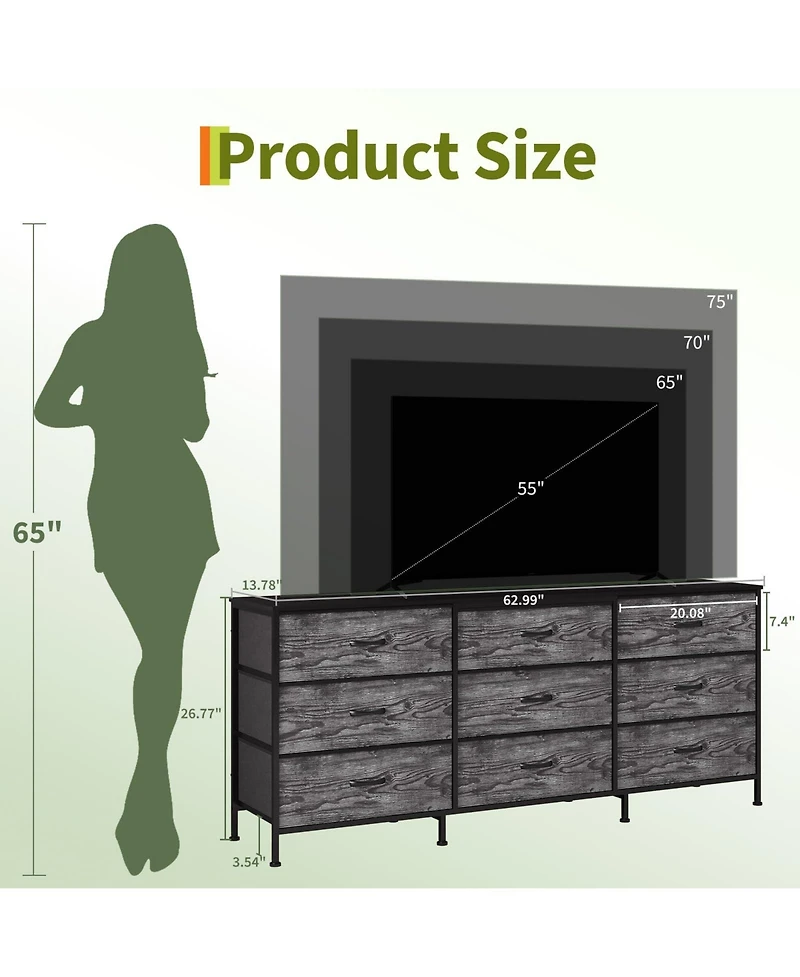 gaomon Tv Stand Dresser with 9 Fabric Drawers for TVs , Entertainment Center with Storage Organizer