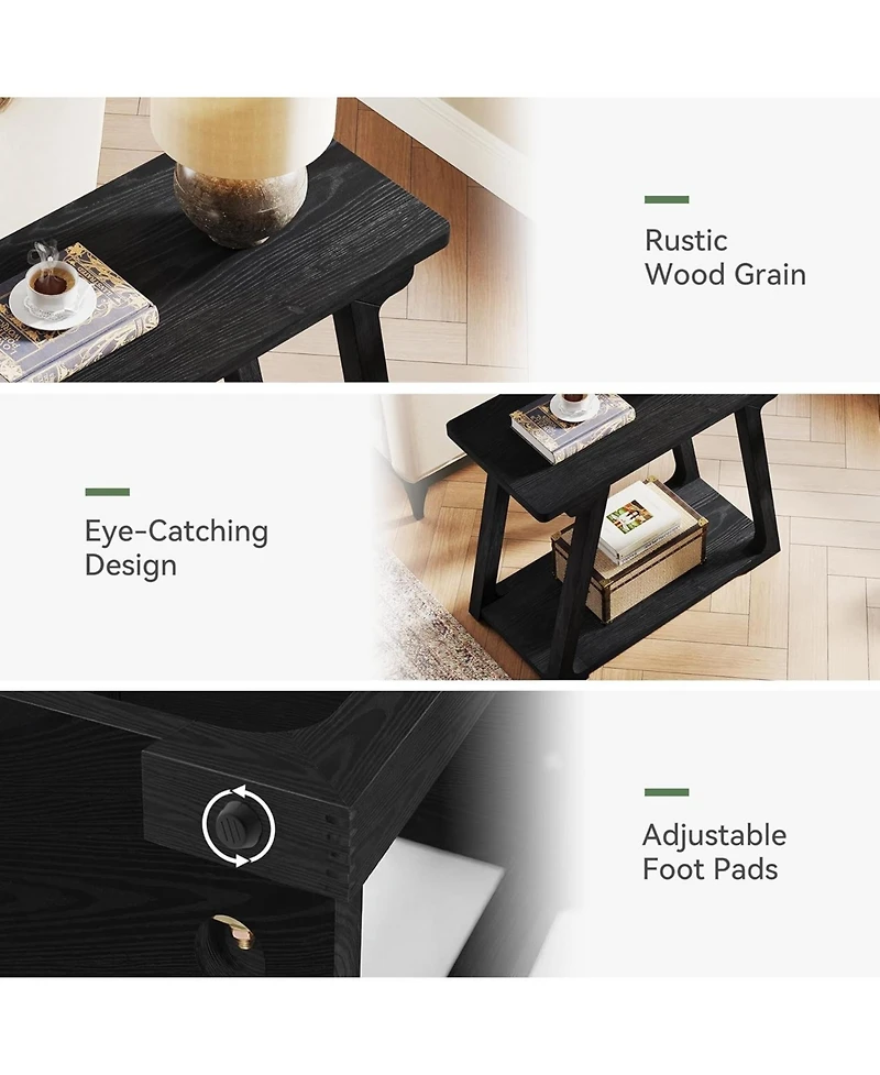 Tribesigns 2-Tier Solid Wood End Table, Narrow Side Rectangle Farmhouse Nightstand for Living Room, Bedroom, Easy Assembly