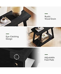 Tribesigns 2-Tier Solid Wood End Table, Narrow Side Rectangle Farmhouse Nightstand for Living Room, Bedroom, Easy Assembly