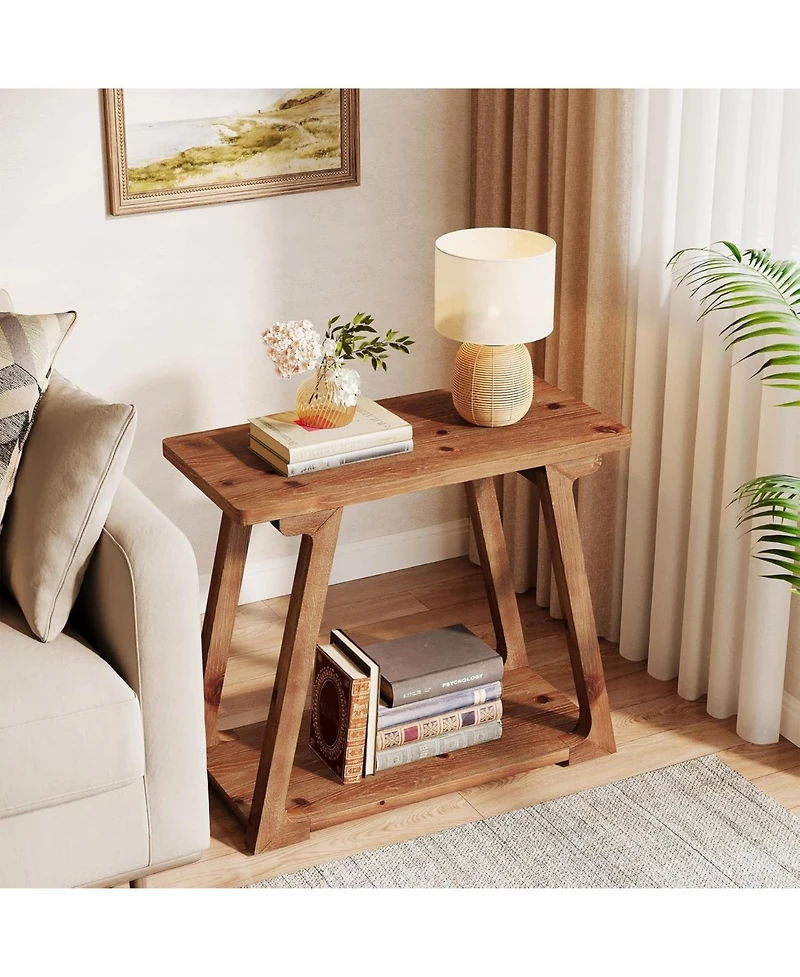 Tribesigns 2-Tier Solid Wood End Table, Narrow Side Table, Rectangle Farmhouse Nightstand for Living Room, Bedroom, Easy Assembly