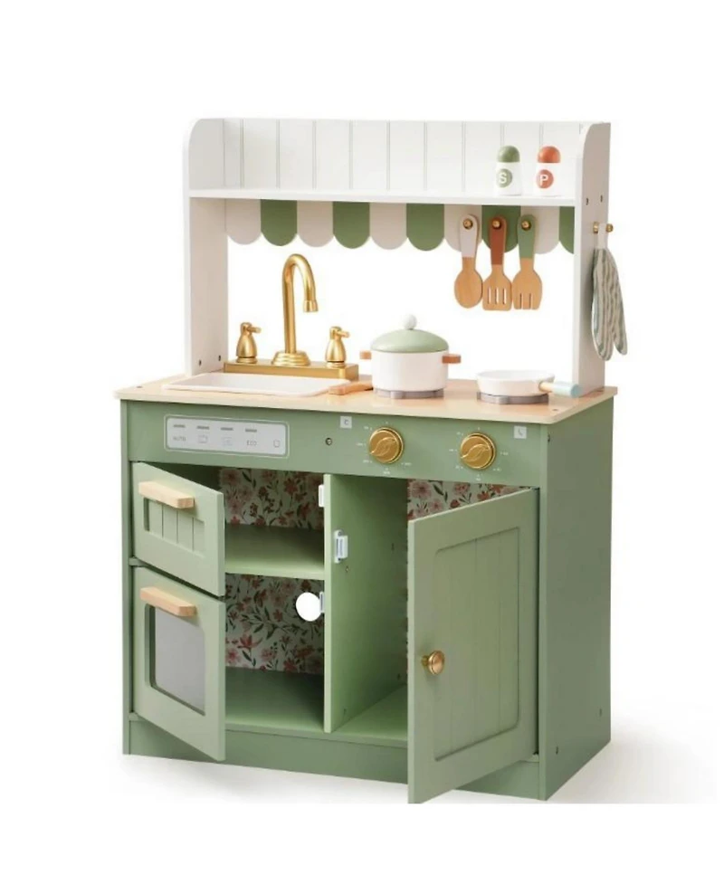Robotime Dollhouses Wooden Pretend Play Kitchen Set Toy with Cutting Food Set, Toys Kitchen Gift for 3 To Up Kids