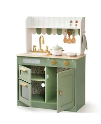 Robotime Dollhouses Wooden Pretend Play Kitchen Set Toy with Cutting Food Set, Toys Kitchen Gift for 3 To Up Kids
