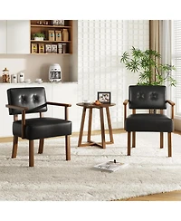 gaomon Set of 2 Mid Century Modern Accent Chairs, Black Faux Leather Armchairs with Button Tufted Back