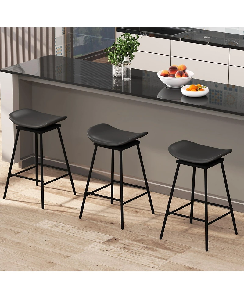 Slickblue Modern Swivel Bar Stools Set of 2, Faux Leather Backless Kitchen Chairs with Footrest