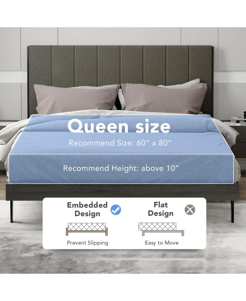 Gouun Queen Size Tufted Upholstered Bed Frame with Channel Headboard