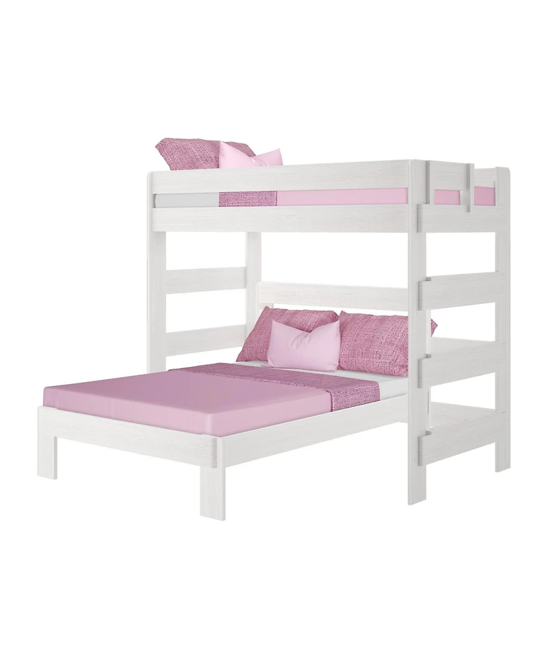 Max & Lily Solid Wood Bunk Bed, L-Shaped Twin over Full Bed Frame for Kids Modern Farmhouse