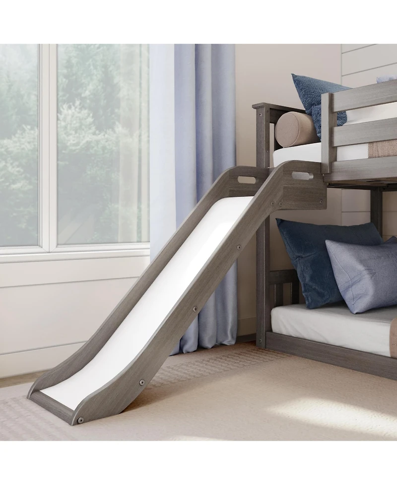 Max & Lily Twin Over Low Bunk Bed with Slide, Solid Wood Kids Platform Guardrails