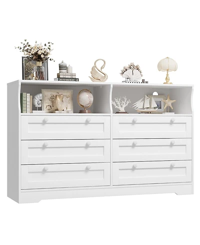 gaomon 6 Drawer Dresser with Rgb Led Lights, Power Outlet and 2 Open Shelves